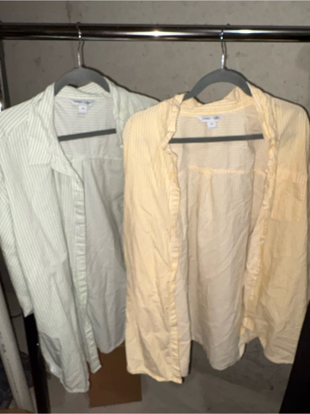 Bundle of 2 Old Navy Yellow and Light Green Striped Women's Button-Down Shirts